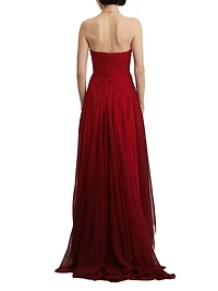 Rosette-Detailed Silk Chiffon Strapless Gown