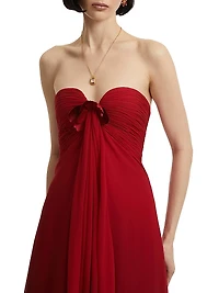 Rosette-Detailed Silk Chiffon Strapless Gown