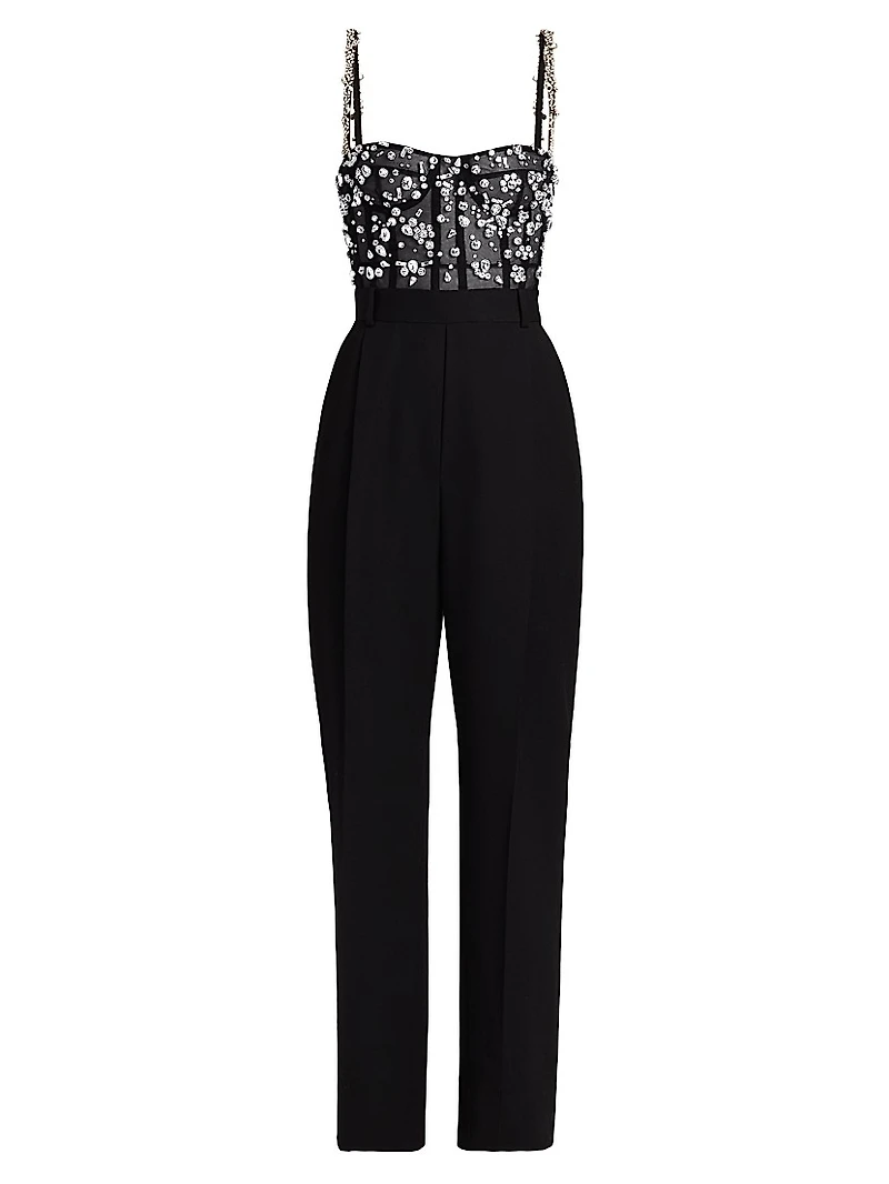 Crystal-Embellished Bustier Jumpsuit