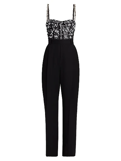 Crystal-Embellished Bustier Jumpsuit