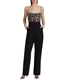 Crystal-Embellished Bustier Jumpsuit