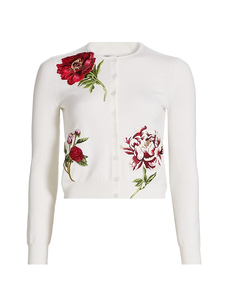 Peony Embroidered Wool Cardigan