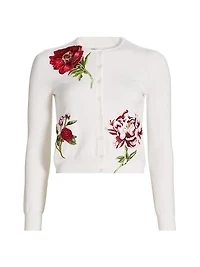 Peony Embroidered Wool Cardigan
