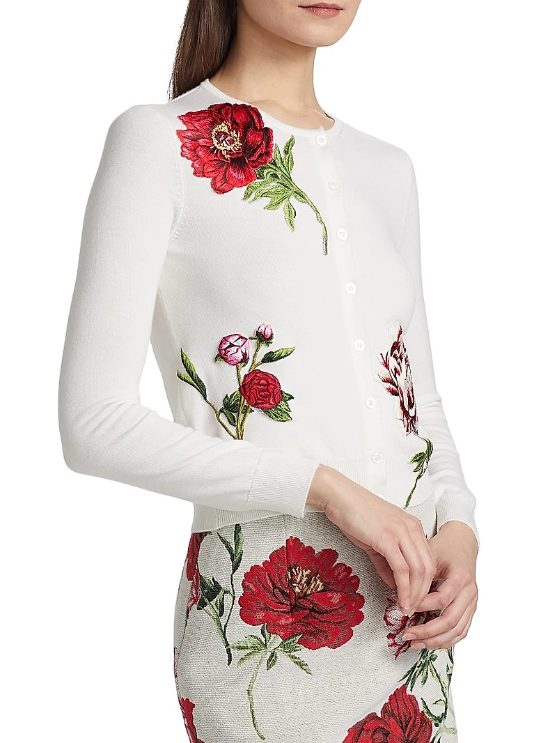 Peony Embroidered Wool Cardigan