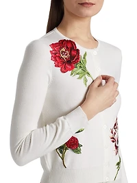 Peony Embroidered Wool Cardigan