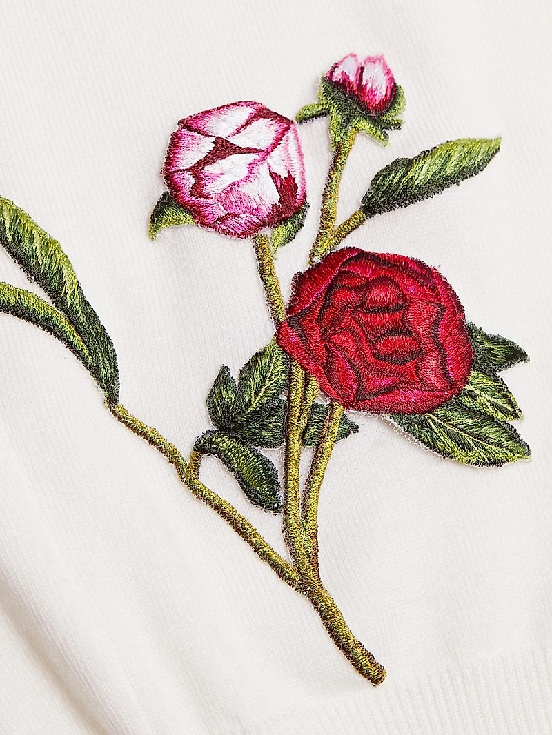 Peony Embroidered Wool Cardigan