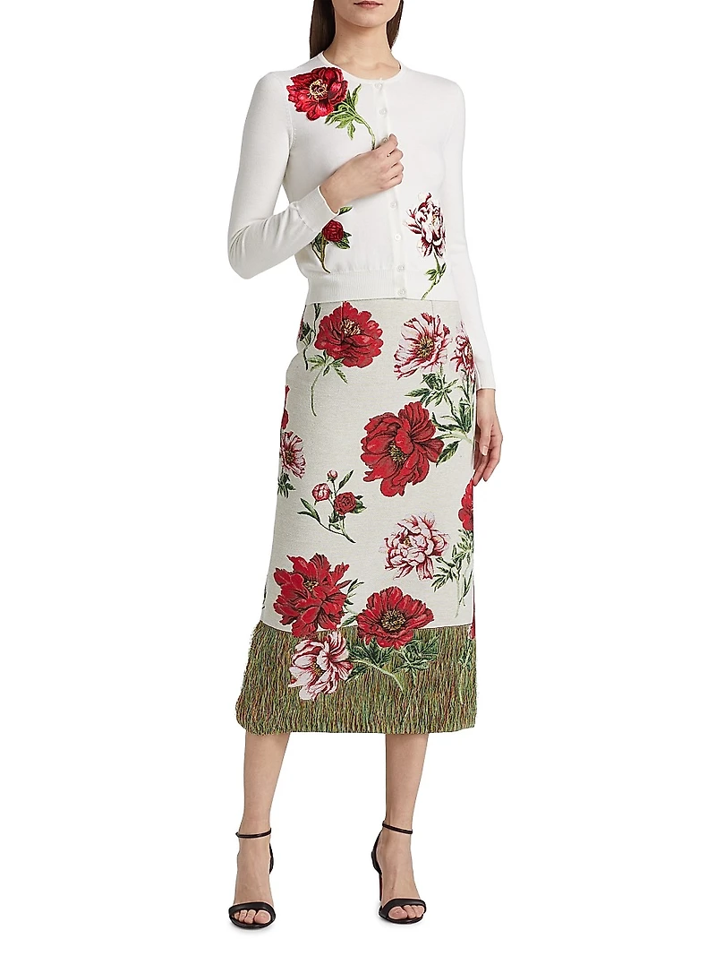 Peony Embroidered Wool Cardigan