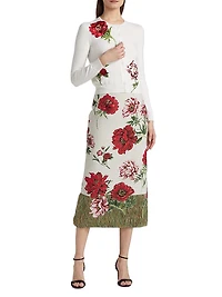 Peony Embroidered Wool Cardigan