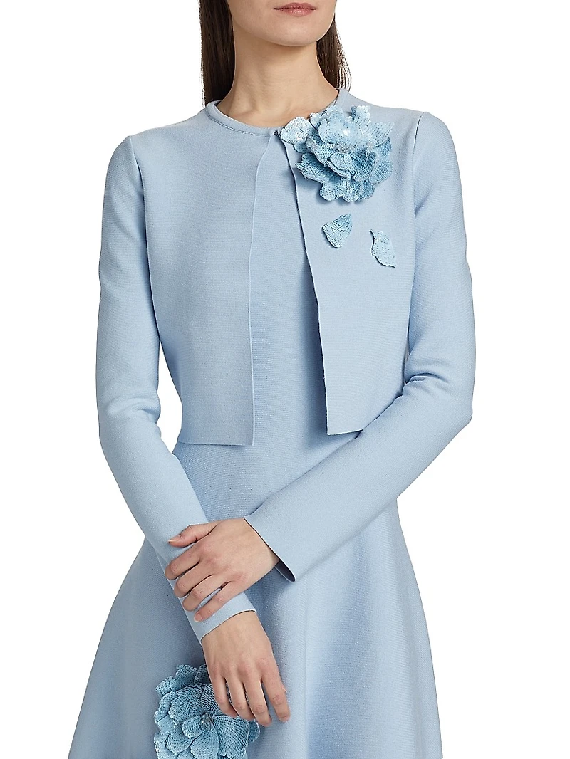 Peony Appliqué Fitted Cardigan