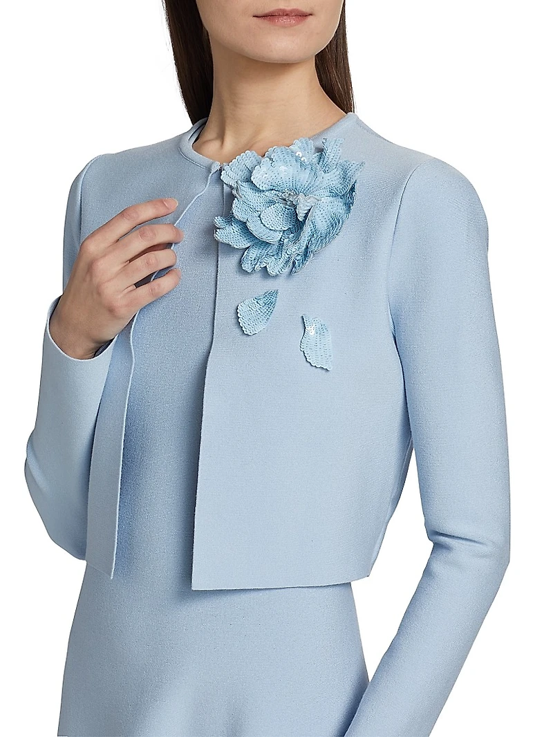 Peony Appliqué Fitted Cardigan