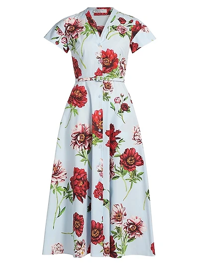 Printed Peony Poplin Shirtdress