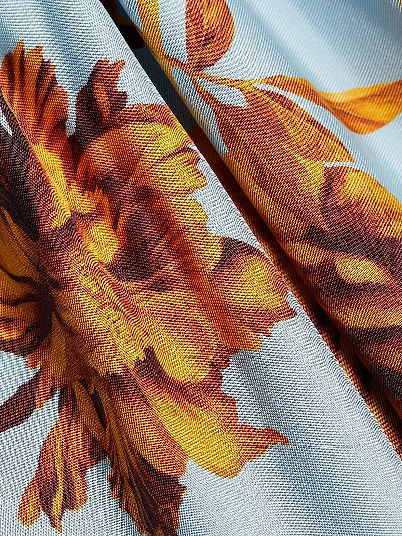 Peony Print Draped One-Shoulder Gown