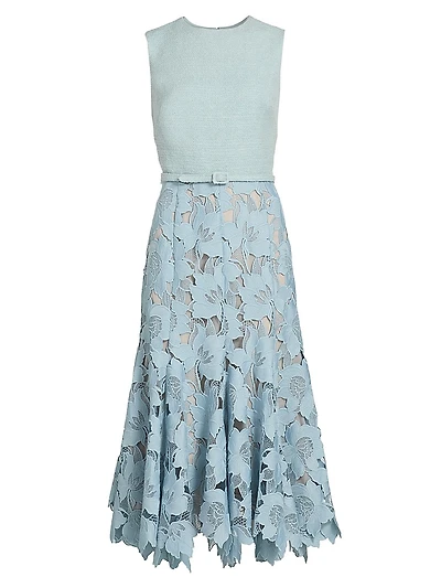 Mixed-Media Sleeveless Midi-Dress
