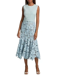 Mixed-Media Sleeveless Midi-Dress