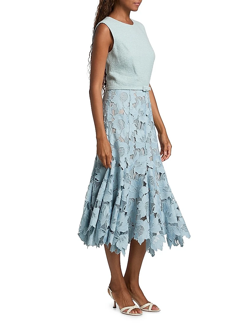 Mixed-Media Sleeveless Midi-Dress