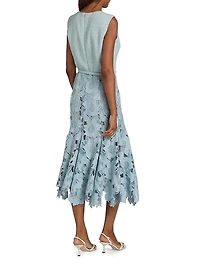 Mixed-Media Sleeveless Midi-Dress