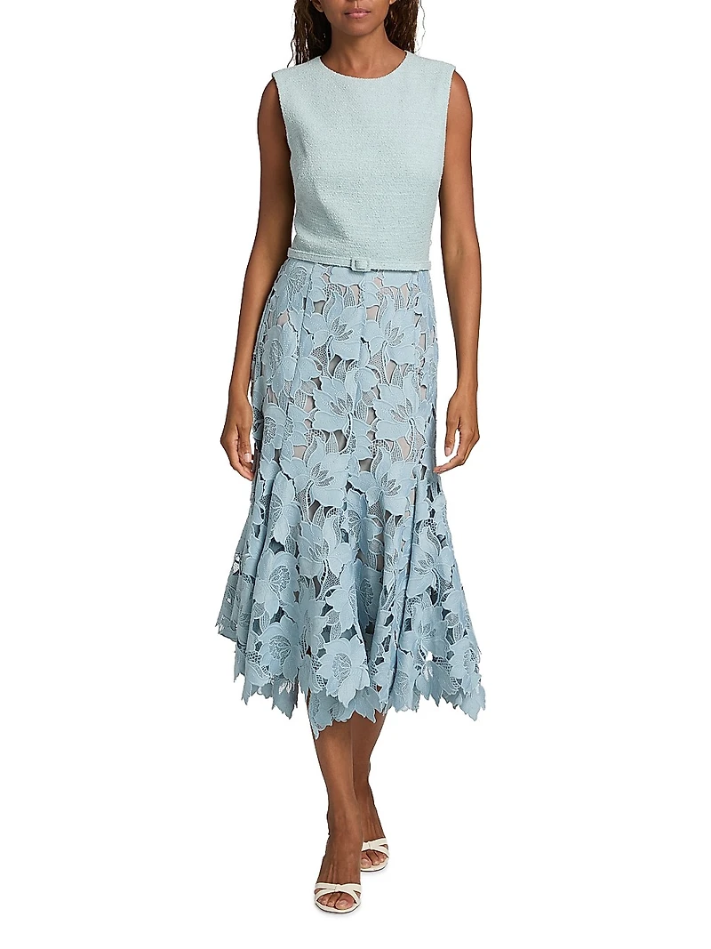 Mixed-Media Sleeveless Midi-Dress