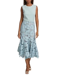 Mixed-Media Sleeveless Midi-Dress