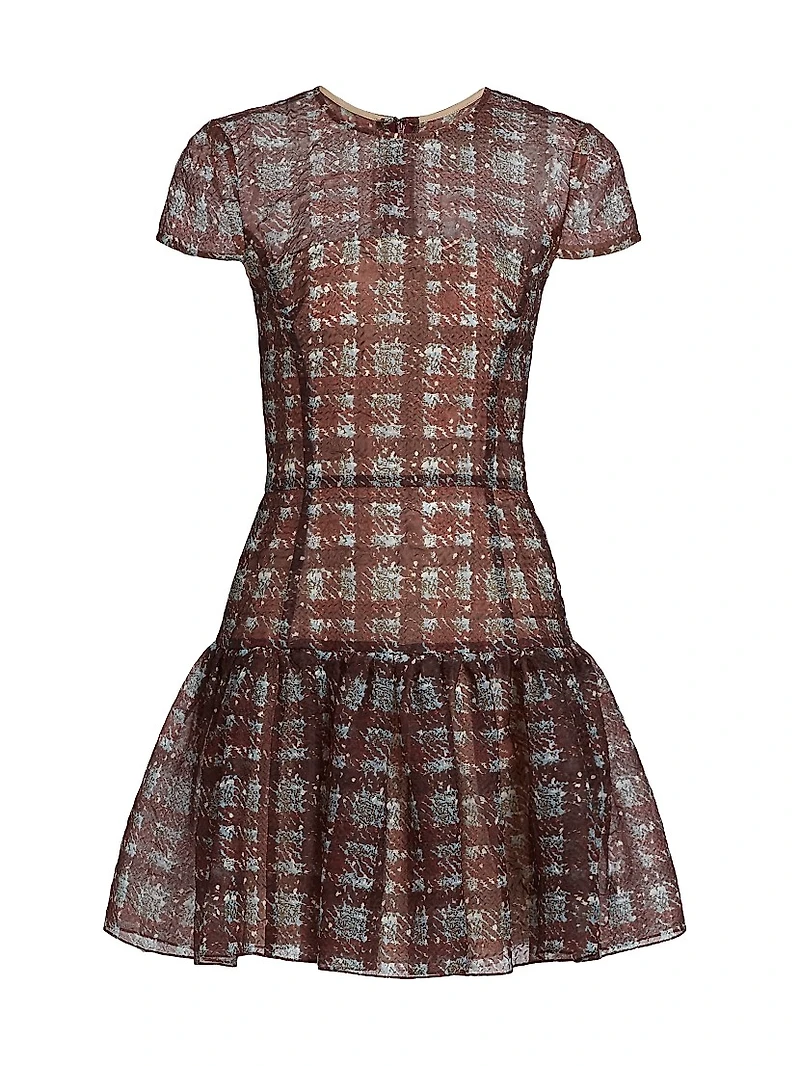 Textured Plaid Flared Minidress