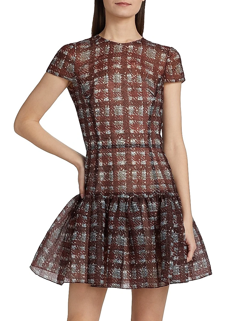 Textured Plaid Flared Minidress