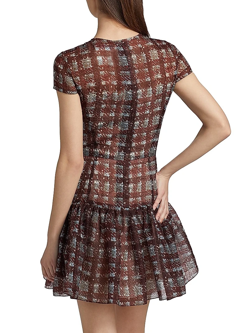 Textured Plaid Flared Minidress