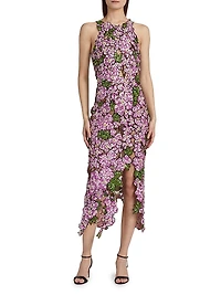 Floral Bead-Embroidered Tulle Cocktail Dress