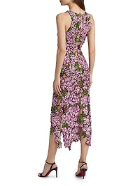 Floral Bead-Embroidered Tulle Cocktail Dress