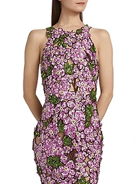 Floral Bead-Embroidered Tulle Cocktail Dress