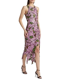 Floral Bead-Embroidered Tulle Cocktail Dress
