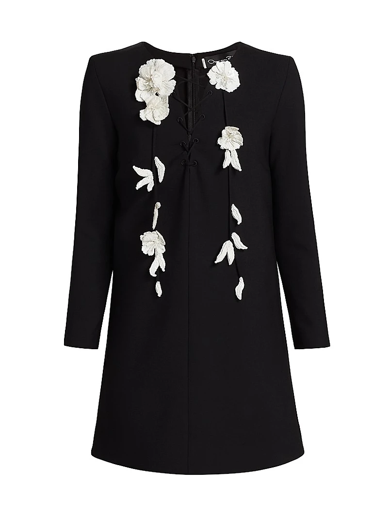 Floral-Embroidered Lace-Up Day Minidress