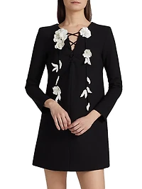 Floral-Embroidered Lace-Up Day Minidress