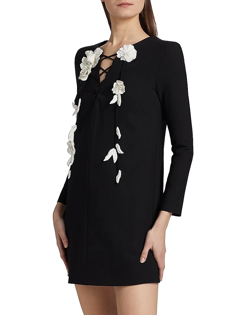Floral-Embroidered Lace-Up Day Minidress