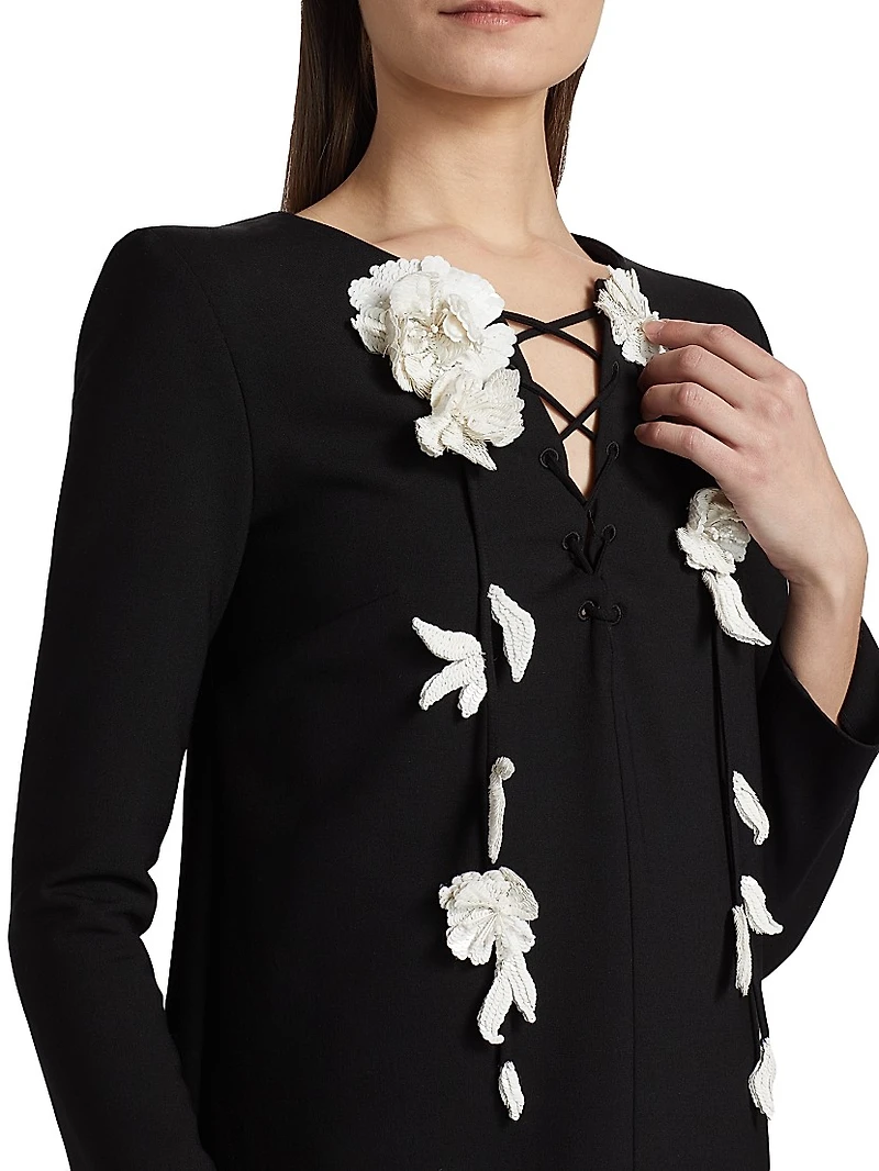 Floral-Embroidered Lace-Up Day Minidress