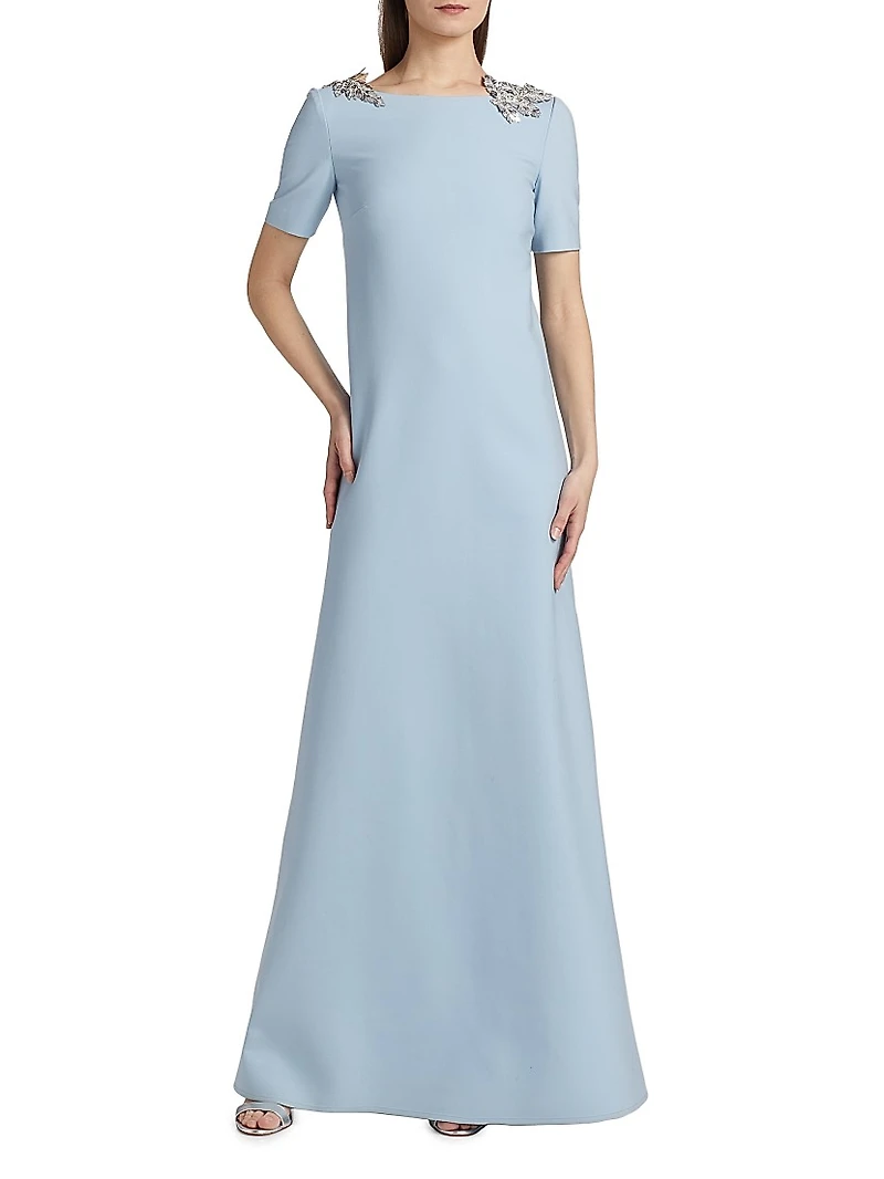 Embellished Wool-Blend A-Line Gown