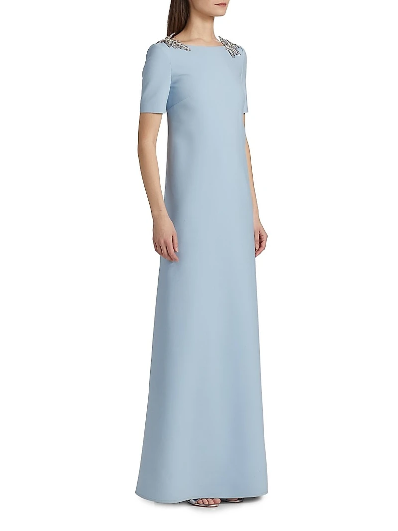 Embellished Wool-Blend A-Line Gown