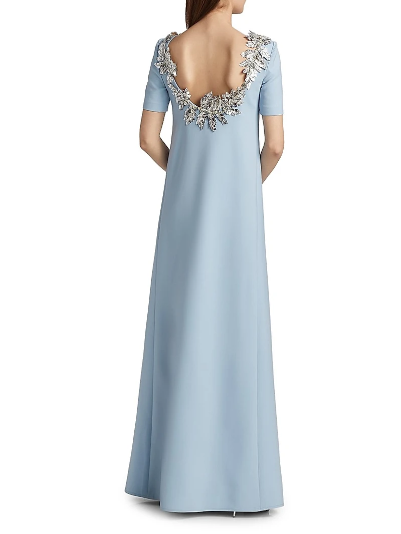 Embellished Wool-Blend A-Line Gown