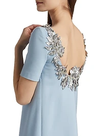Embellished Wool-Blend A-Line Gown