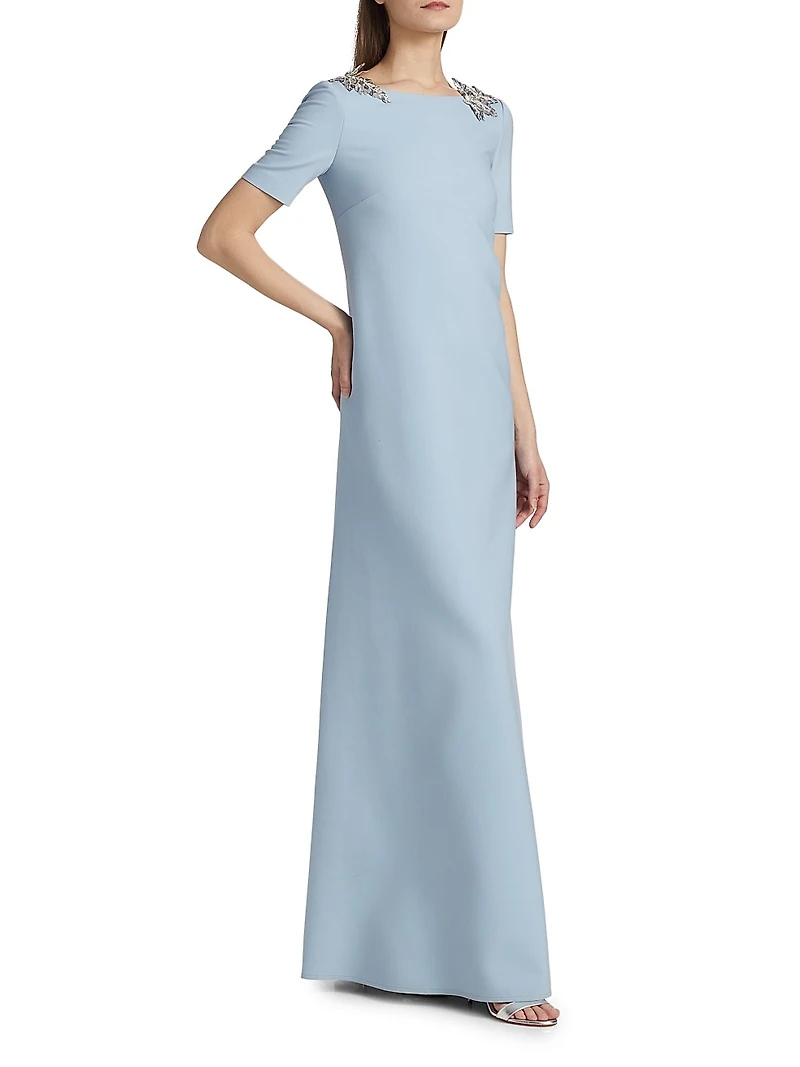 Embellished Wool-Blend A-Line Gown