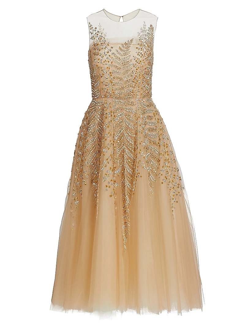 Illusion Fern Embroidered Cocktail Dress