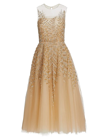 Illusion Fern Embroidered Cocktail Dress