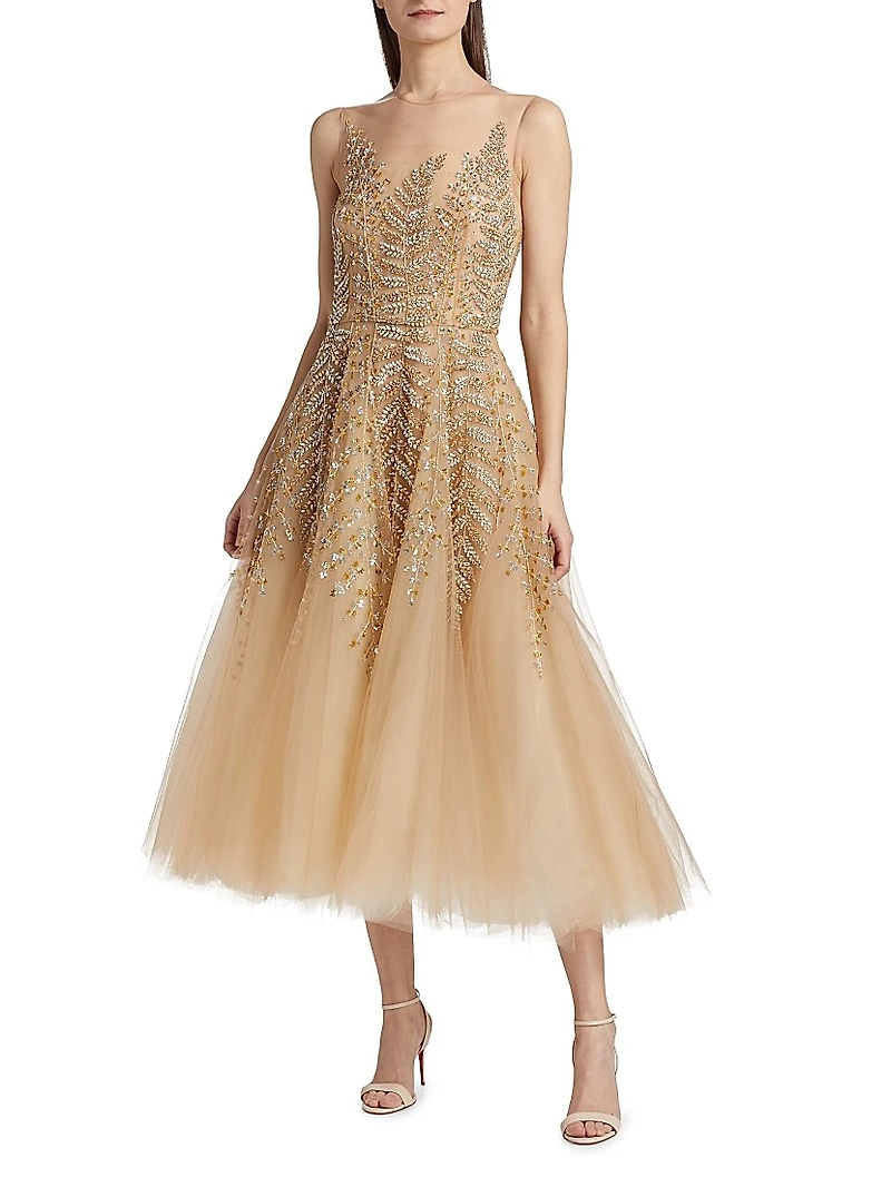 Illusion Fern Embroidered Cocktail Dress