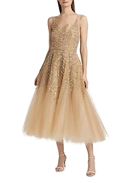 Illusion Fern Embroidered Cocktail Dress