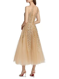 Illusion Fern Embroidered Cocktail Dress