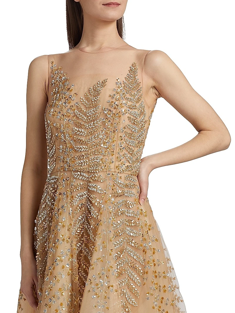 Illusion Fern Embroidered Cocktail Dress