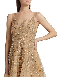 Illusion Fern Embroidered Cocktail Dress