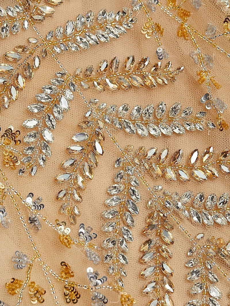 Illusion Fern Embroidered Cocktail Dress