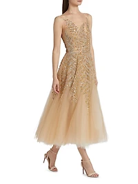 Illusion Fern Embroidered Cocktail Dress