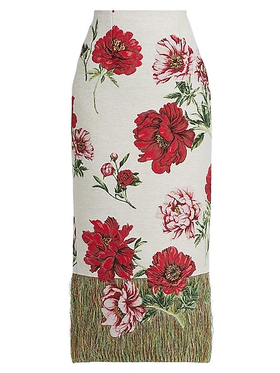 Peony Unravel Jacquard Pencil Skirt