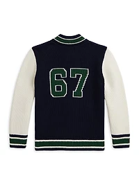 Little Boy's & Cotton Full-Zip Letterman Sweater