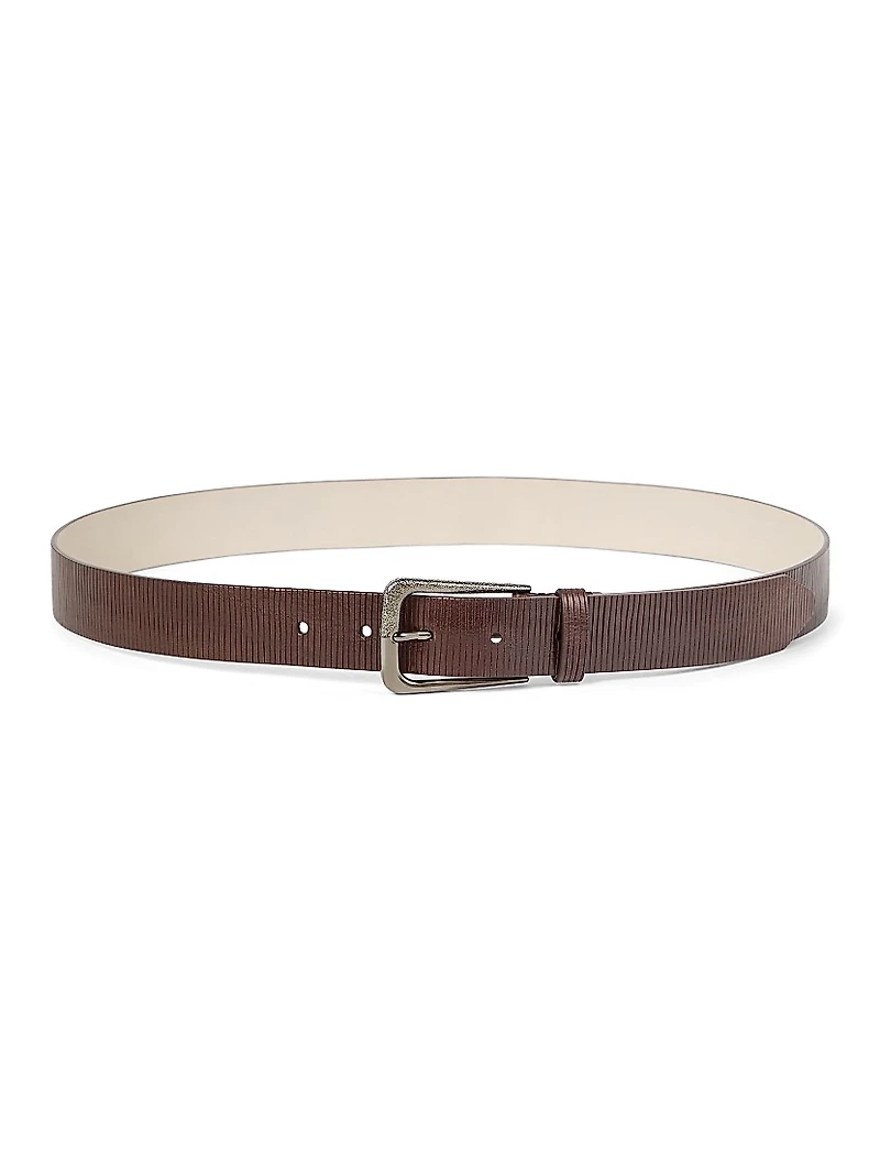 Carved Leather Belt with Shimmering Buckle